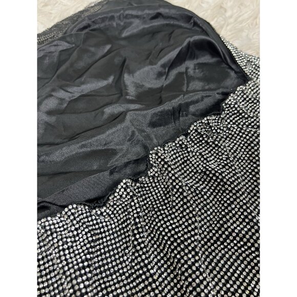 Rhinestone Chainmail Side Slit Sexy Mini Dress Silver & Black Party Size S/M - Picture 11 of 16